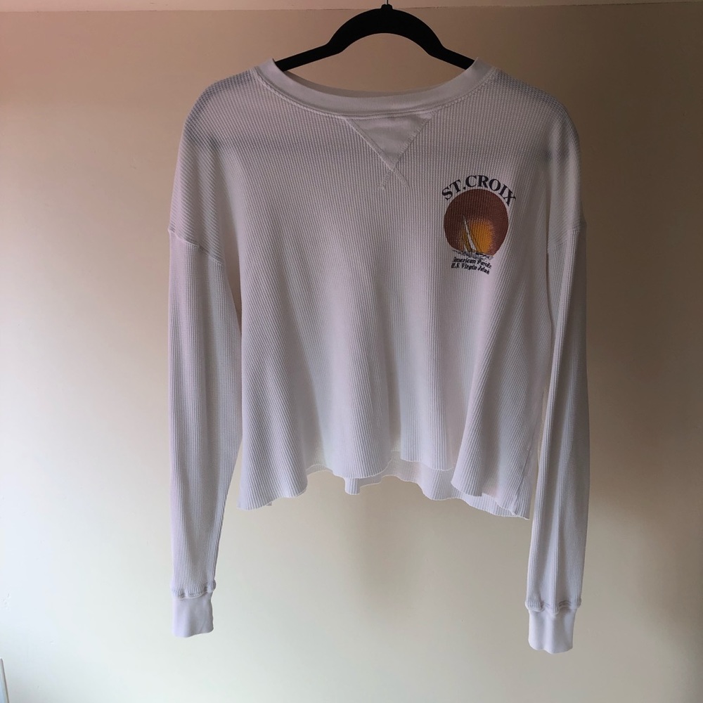 Brandy Melville white thermal top with design